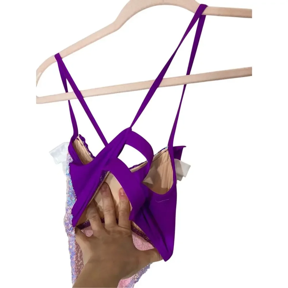 Reverence Purple Youth Medium Sequins One Piece Cut Out  Dance Unitard.Leotard - Picture 4 of 6